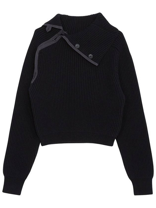 La Maille Vega Asymmetric Mock Neck Wool Knit Top Navy - JACQUEMUS - BALAAN 2