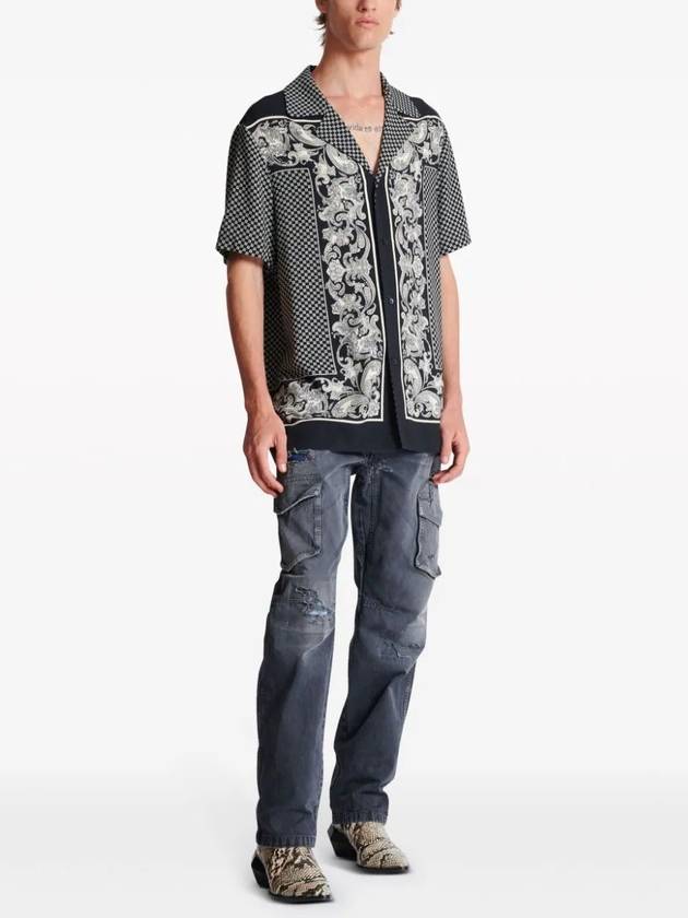 Paisley Mini Monogram Print Silk Short Sleeve Shirt Black - BALMAIN - BALAAN 4