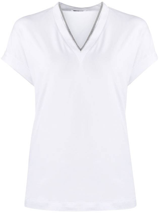 Monilli V-Neck Short Sleeve T-Shirt White - BRUNELLO CUCINELLI - BALAAN 2