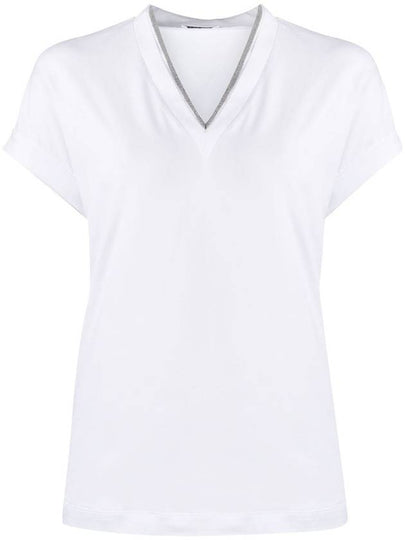 Monilli V-Neck Short Sleeve T-Shirt White - BRUNELLO CUCINELLI - BALAAN 2