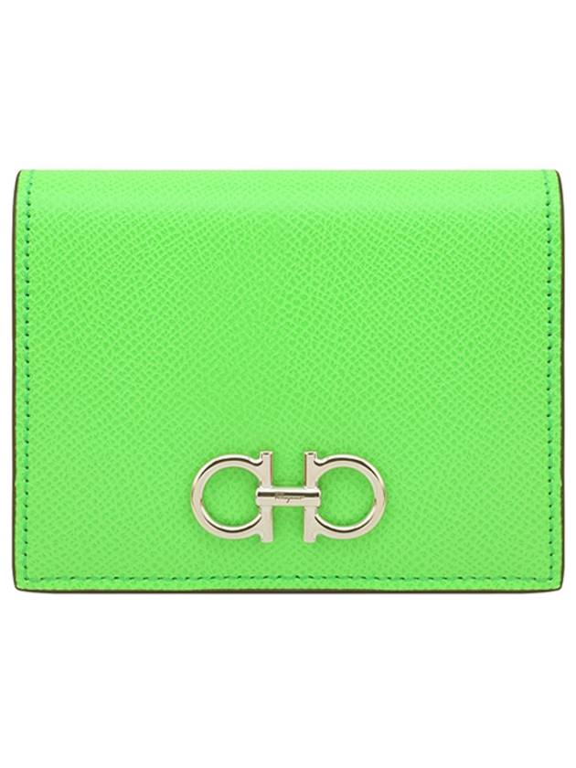 Gancini Compact Half Wallet Lime Green - SALVATORE FERRAGAMO - BALAAN 2