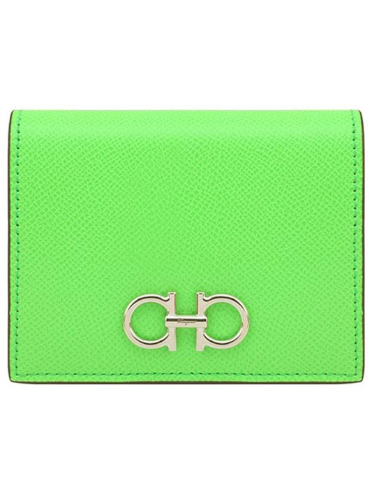 Gancini Compact Half Wallet Lime Green - SALVATORE FERRAGAMO - BALAAN 2