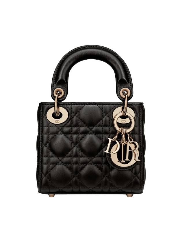 Micro Lady Mini Bag Cannage Lambskin Gold Black - DIOR - BALAAN.