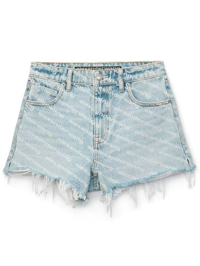 All-Over Logo Bite High Waist Denim Shorts Blue - ALEXANDER WANG - BALAAN 2