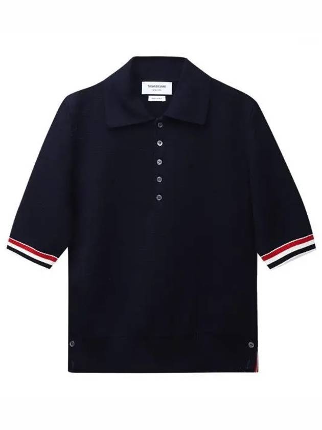 RWB Trimming Milano Stitch Short Sleeve Polo Shirt Navy - THOM BROWNE - BALAAN 2