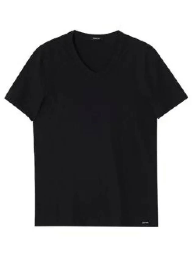 Cotton V-neck Short Sleeve T-Shirt Black - TOM FORD - BALAAN 2