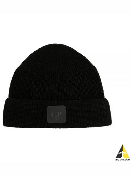 Logo Patch Cotton Ribbed Beanie Black - CP COMPANY - BALAAN 2