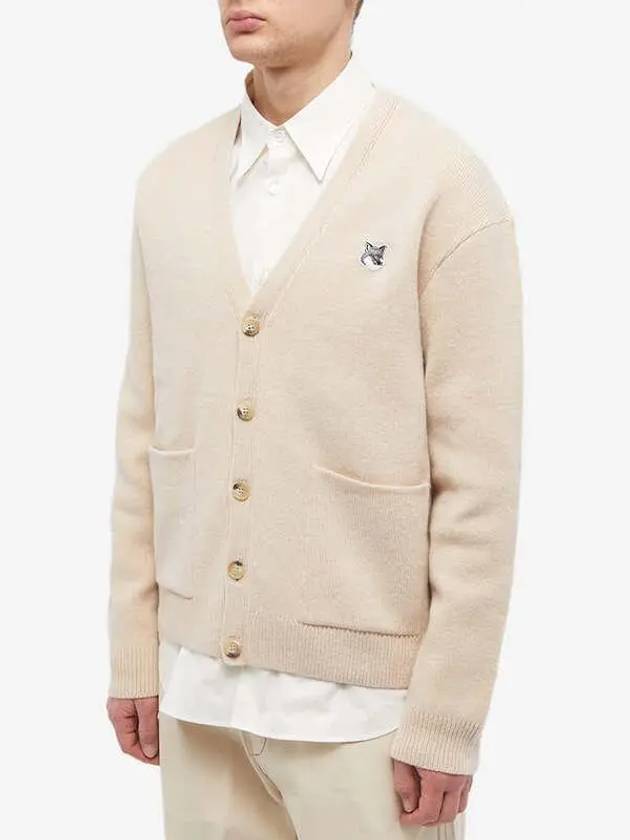 Grey Fox Head Patch Relax Cardigan Beige - MAISON KITSUNE - BALAAN 4