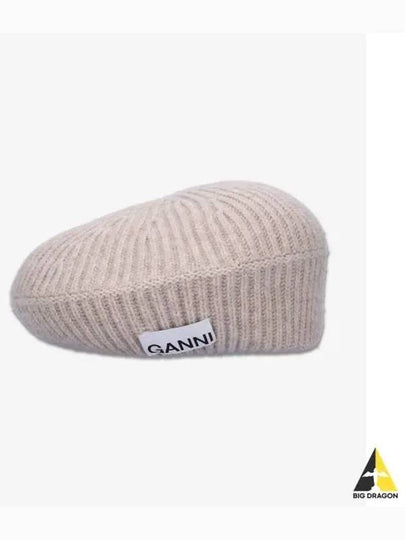 Logo Rib Edge Wool Beret Sand - GANNI - BALAAN 2