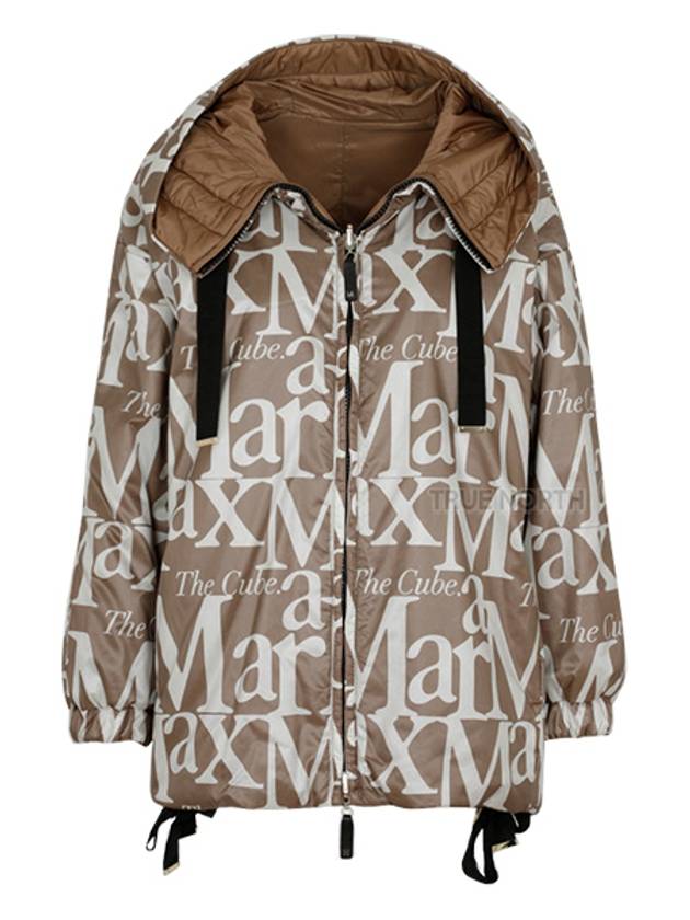 Reversible Logo Hooded Padded Jacket Brown - MAX MARA - BALAAN.