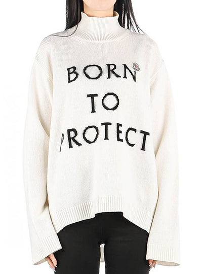 Women's Born To Protect Lettering Turtleneck White - MONCLER - BALAAN 2