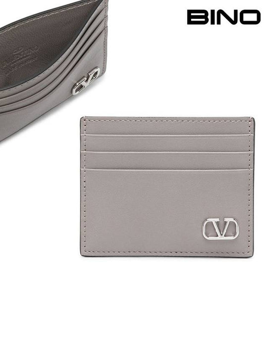 Men's V Logo Signature Leather Half Wallet Grey - VALENTINO - BALAAN 2