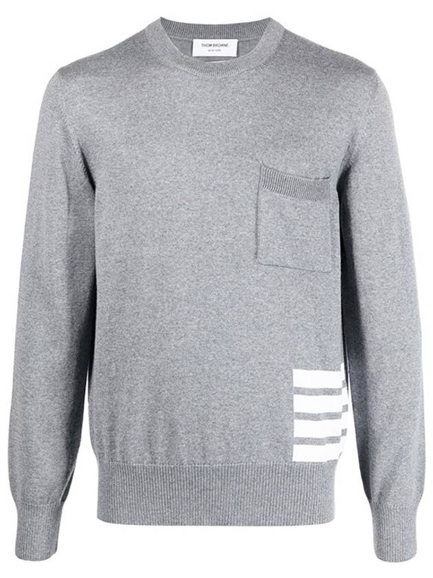 Diagonal Striped Merino Wool Pocket Pullover Knit Top Grey - THOM BROWNE - BALAAN 3