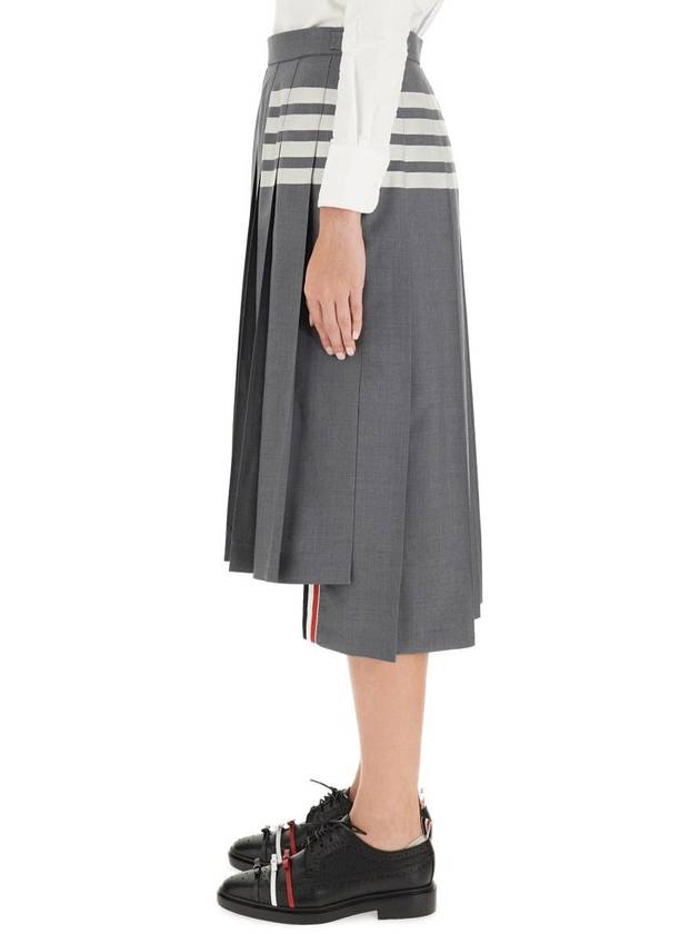 4 Bar Logo Plain Weave Wool Pleated Skirt Grey - THOM BROWNE - BALAAN 5