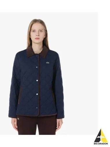 Women s Corduroy Collar Quilted Jumper Dark Navy - LACOSTE - BALAAN 1