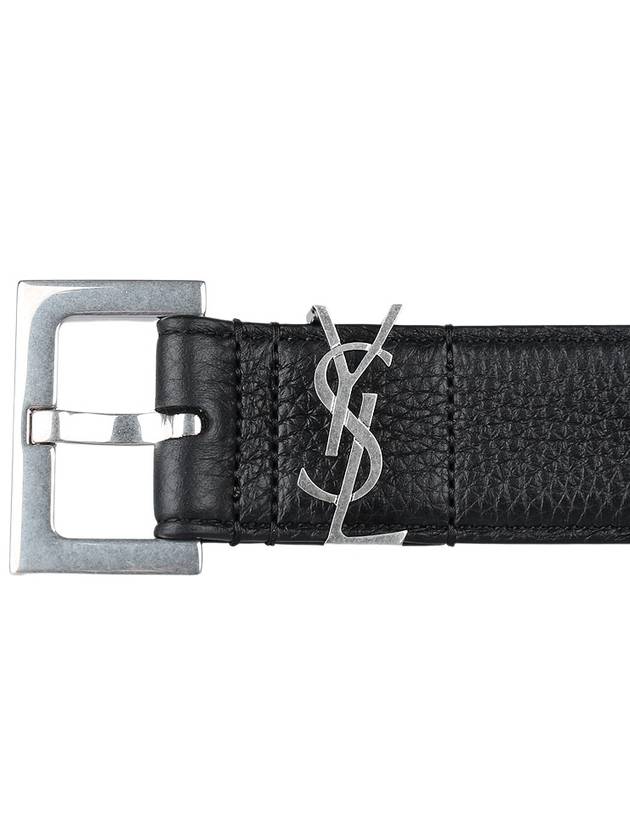 Grained Leather Silver Monogram Belt Black - SAINT LAURENT - BALAAN 6