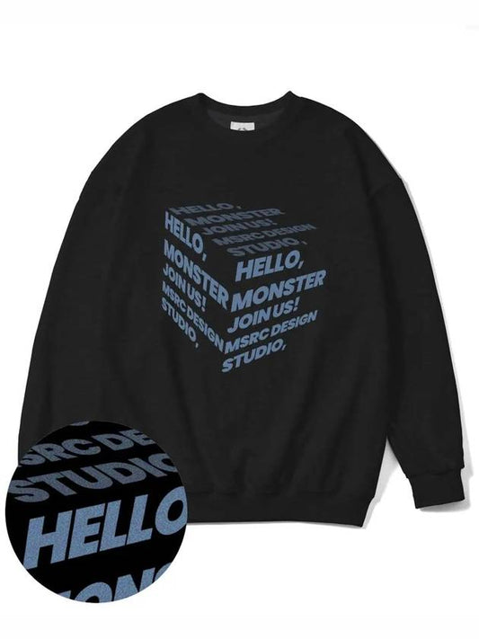 Cube Indigo Blue Overfit Sweatshirt Black - MONSTER REPUBLIC - BALAAN 1