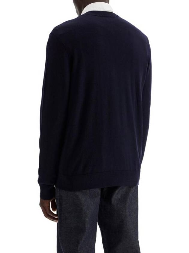 Joe Logo Embroidered Wool Cardigan Navy - A.P.C. - BALAAN 4