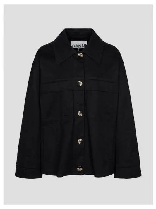 Herringbone canvas spring fall jacket black domestic product GM0024052059225 - GANNI - BALAAN 1