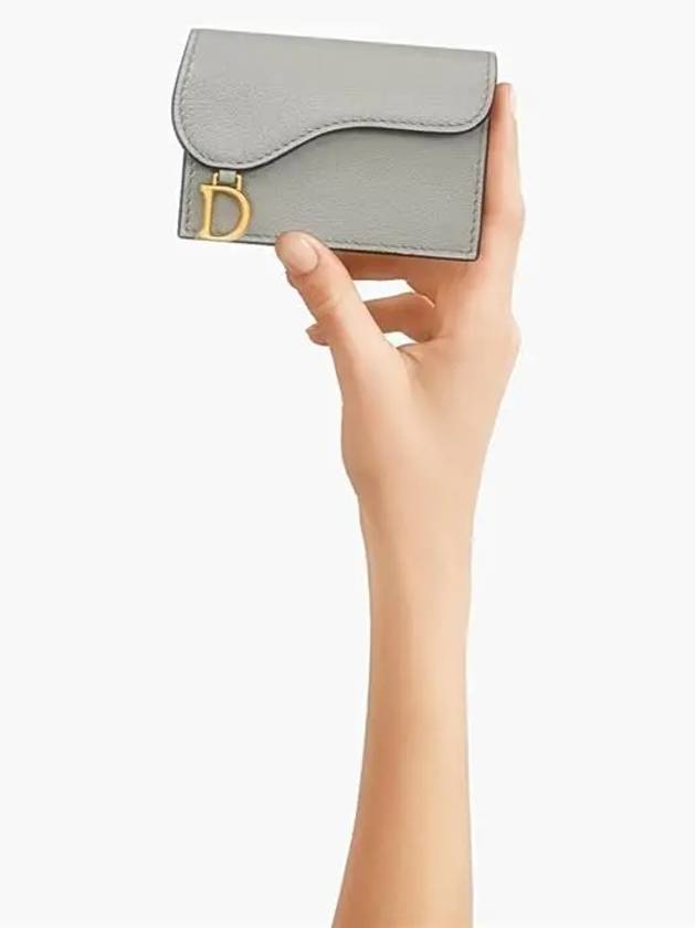 Saddle Bloom Goatskin Flap Card Wallet Grey - DIOR - BALAAN 7