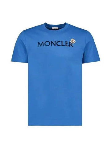 Logo Lettering Crew Neck Cotton Short Sleeve T-Shirt Blue - MONCLER - BALAAN 1