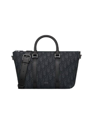 Weekender 25 Oblique Jacquard Grained Calfskin Shoulder Bag Black - DIOR - BALAAN 1