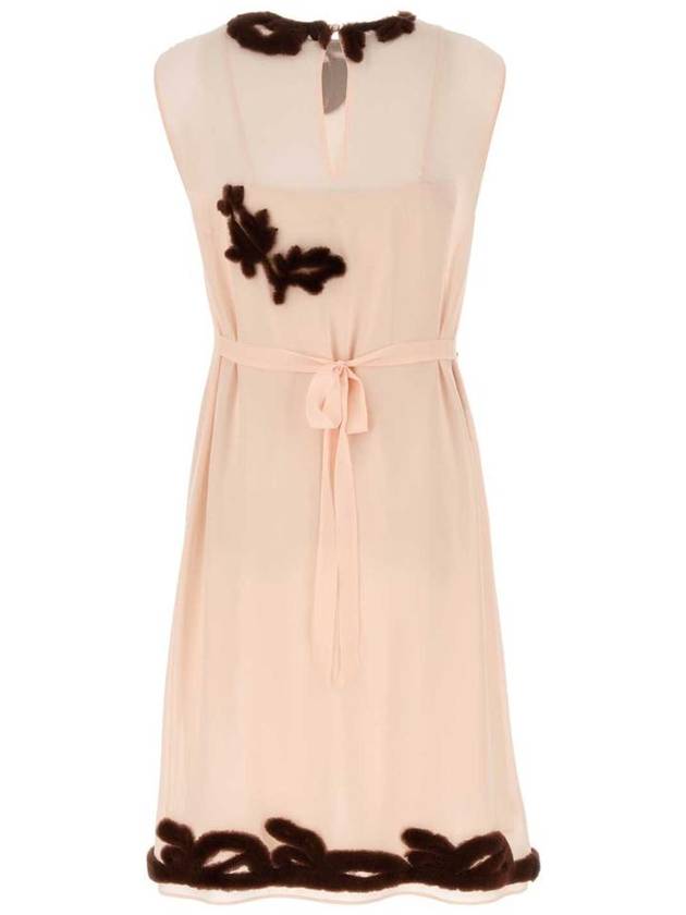 Embroidered Georgette Midi Dress Cocoa Brown - PRADA - BALAAN 3