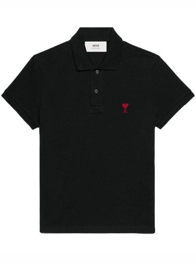 Heart Logo Polo Shirt Black - AMI - BALAAN 2