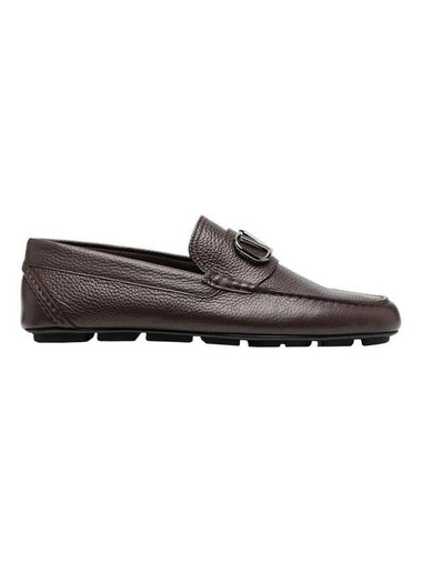 V Logo Leather Loafers Brown - VALENTINO - BALAAN 1