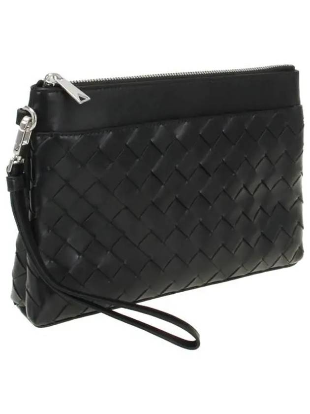 Intrecciato Prism Leather Clutch Black - BOTTEGA VENETA - BALAAN 3