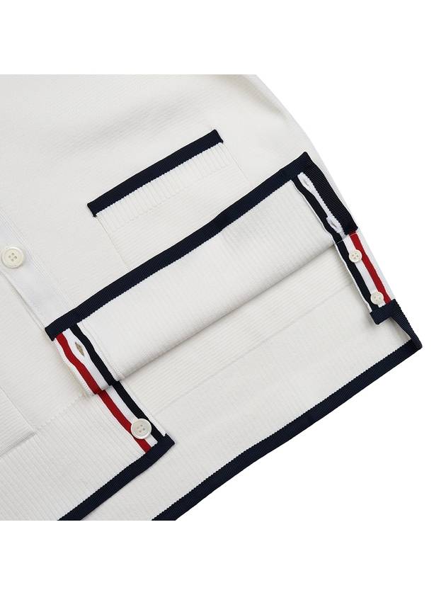 V-Neck Diagonal Armband Cardigan White - THOM BROWNE - BALAAN 8