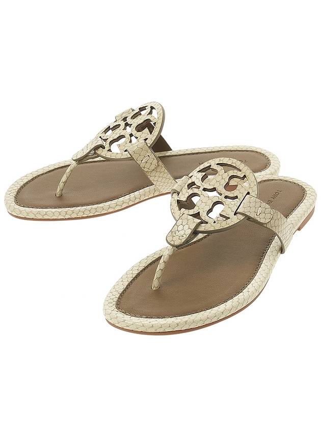 Women's Miller Embossed Leather Flip Flops Cream - TORY BURCH - BALAAN 2