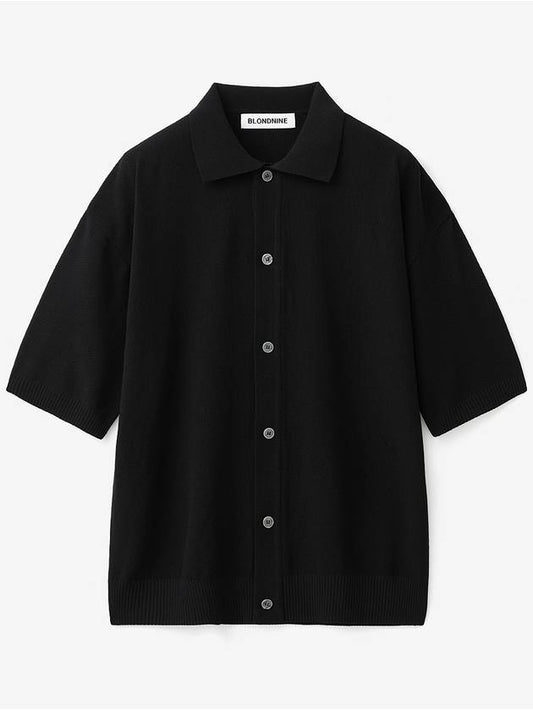 Cotton Collar Short Sleeve Knit Cardigan Black - BLONDNINE - BALAAN 2