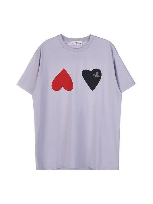 Logo Double Heart Print Short Sleeve T-Shirt Purple - VIVIENNE WESTWOOD - BALAAN 1