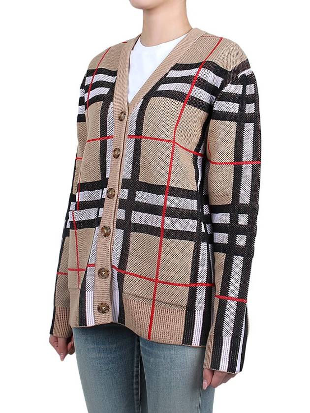 V-Neck Checked Technical Cotton Cardigan Archive Beige - BURBERRY - BALAAN 5