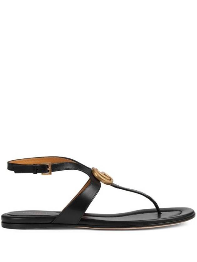 Double G Leather Flat Sandals Black - GUCCI - BALAAN 2