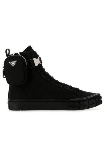 Pouch Re-Nylon Wheel High Top Sneakers Black - PRADA - BALAAN 1