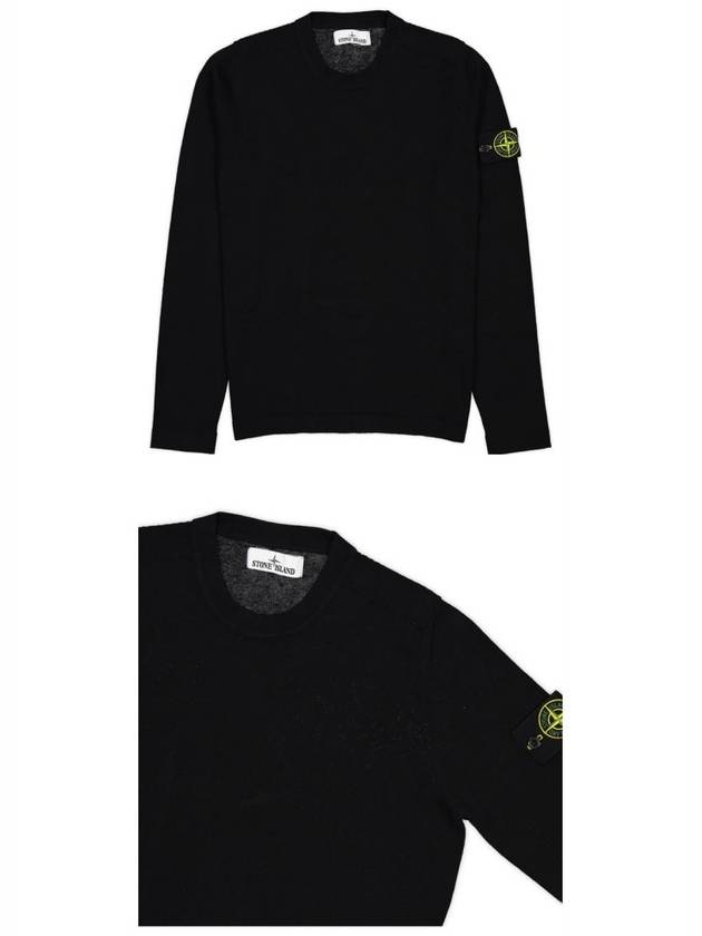 Men's Wappen Patch Crew Neck Cotton Knit Top Black - STONE ISLAND - BALAAN 5