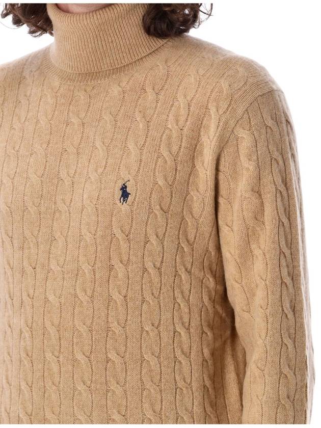 Embroidered Logo Cable Wool Turtleneck Brown - POLO RALPH LAUREN - BALAAN 4