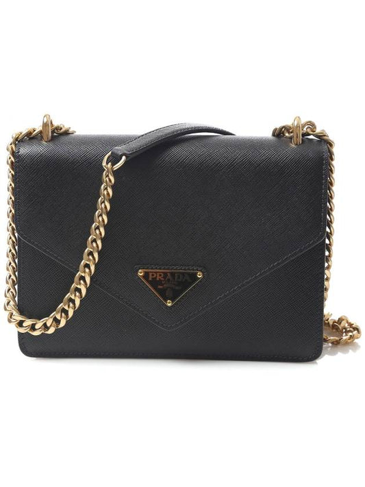 Saffiano Envelope Chain Shoulder Bag Black - PRADA - BALAAN