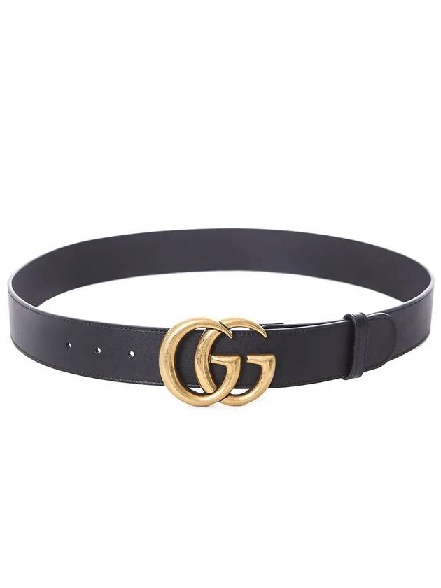 Golden GG Marmont Buckle Leather Belt Black - GUCCI - BALAAN 2