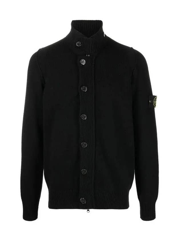 Men's Patch High Neck Lambswool Knit Cardigan Black - STONE ISLAND - BALAAN 3