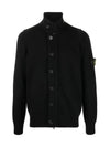 Men's Patch High Neck Lambswool Knit Cardigan Black - STONE ISLAND - BALAAN 2