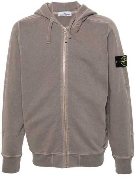 Men's Garment Dyed Malfile Zip Up Hoodie Dove Grey - STONE ISLAND - BALAAN 1