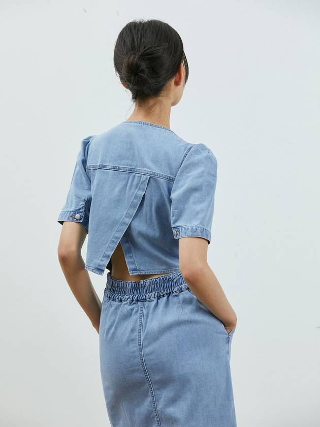 Denim back slit mini dress blue - RYUL+WAI: - BALAAN 2