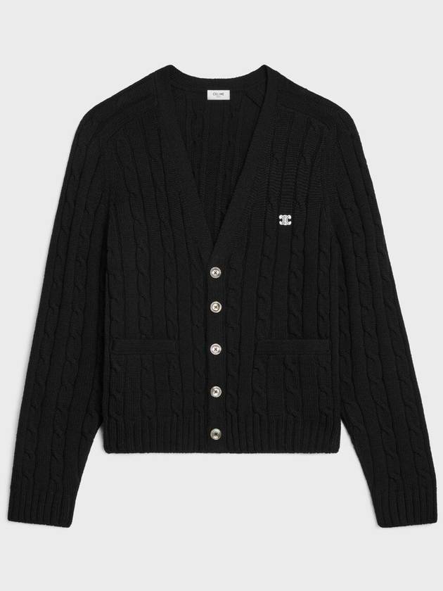 Triomphe Embroidered Cable Knit Cashmere Cardigan Black - CELINE - BALAAN 2