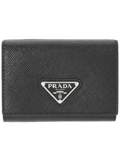 Triangle Logo Saffiano Leather Half Wallet Black - PRADA - BALAAN 2