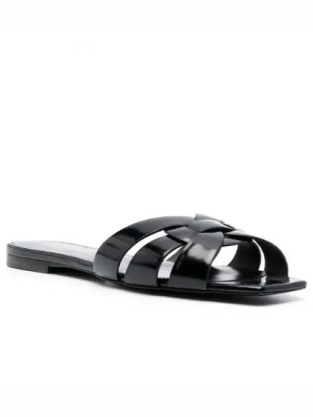 Tribute Leather Slippers Black - SAINT LAURENT - BALAAN 2