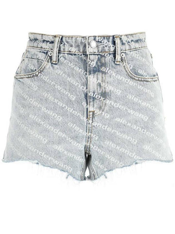 All-Over Logo Bite High Waist Denim Shorts Blue - ALEXANDER WANG - BALAAN 1