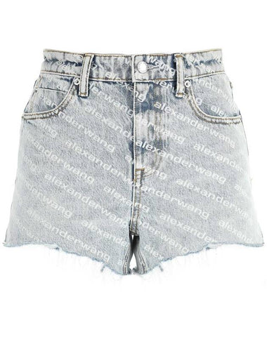 All-Over Logo Bite High Waist Denim Shorts Blue - ALEXANDER WANG - BALAAN 1